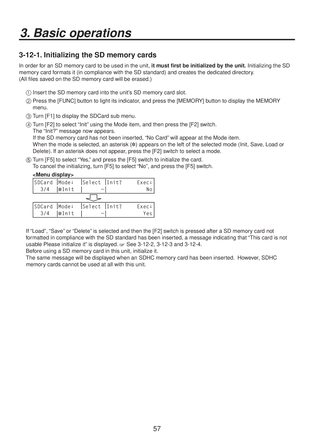 Panasonic AV-HS400AN manual Initializing the SD memory cards 