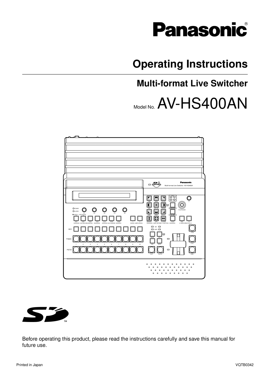 Panasonic AV-HS400AN manual Operating Instructions, Multi-format Live Switcher 