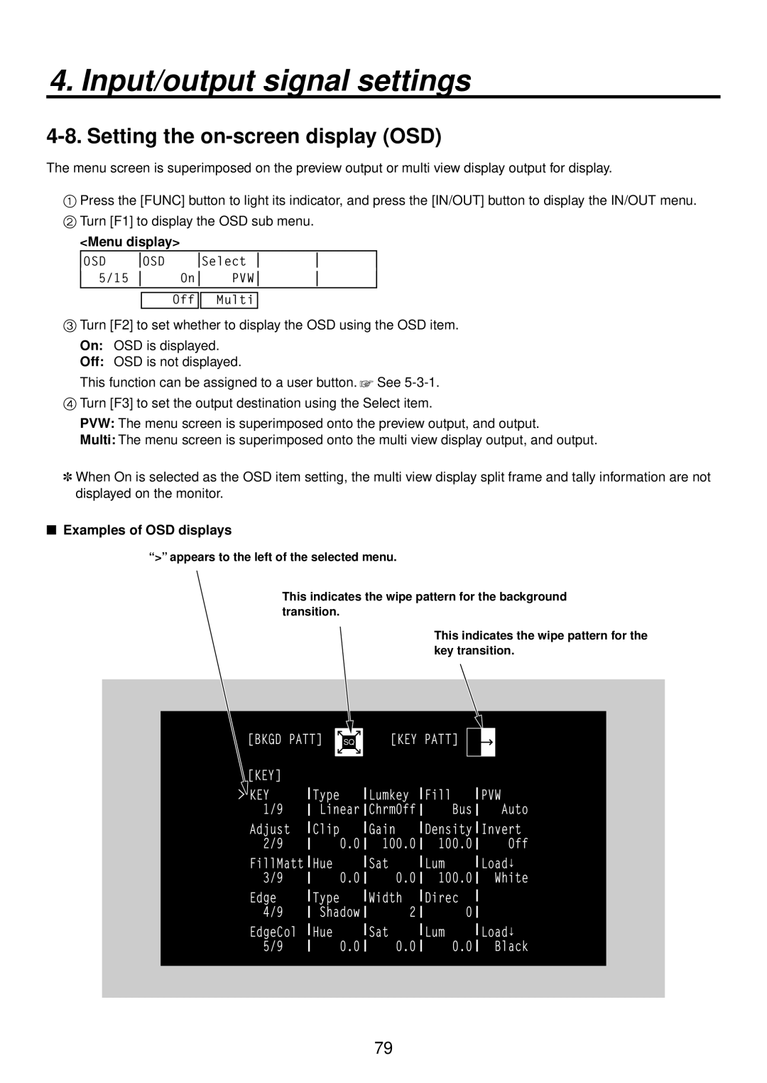 Panasonic AV-HS400AN manual Setting the on-screen display OSD, Input/output signal settings 