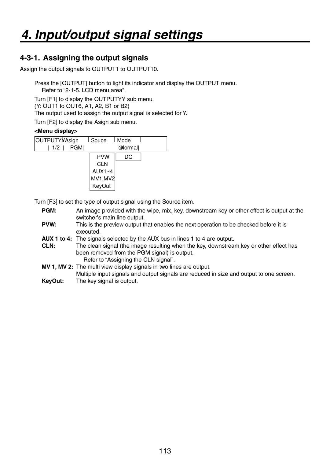 Panasonic AV-HS450N manual Assigning the output signals 