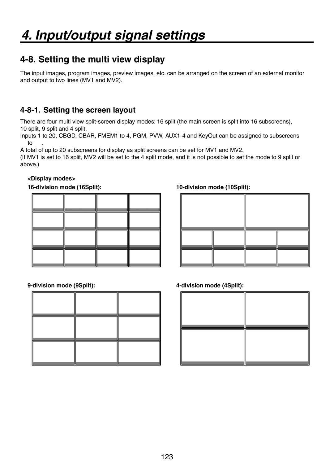 Panasonic AV-HS450N manual Setting the multi view display, Setting the screen layout 