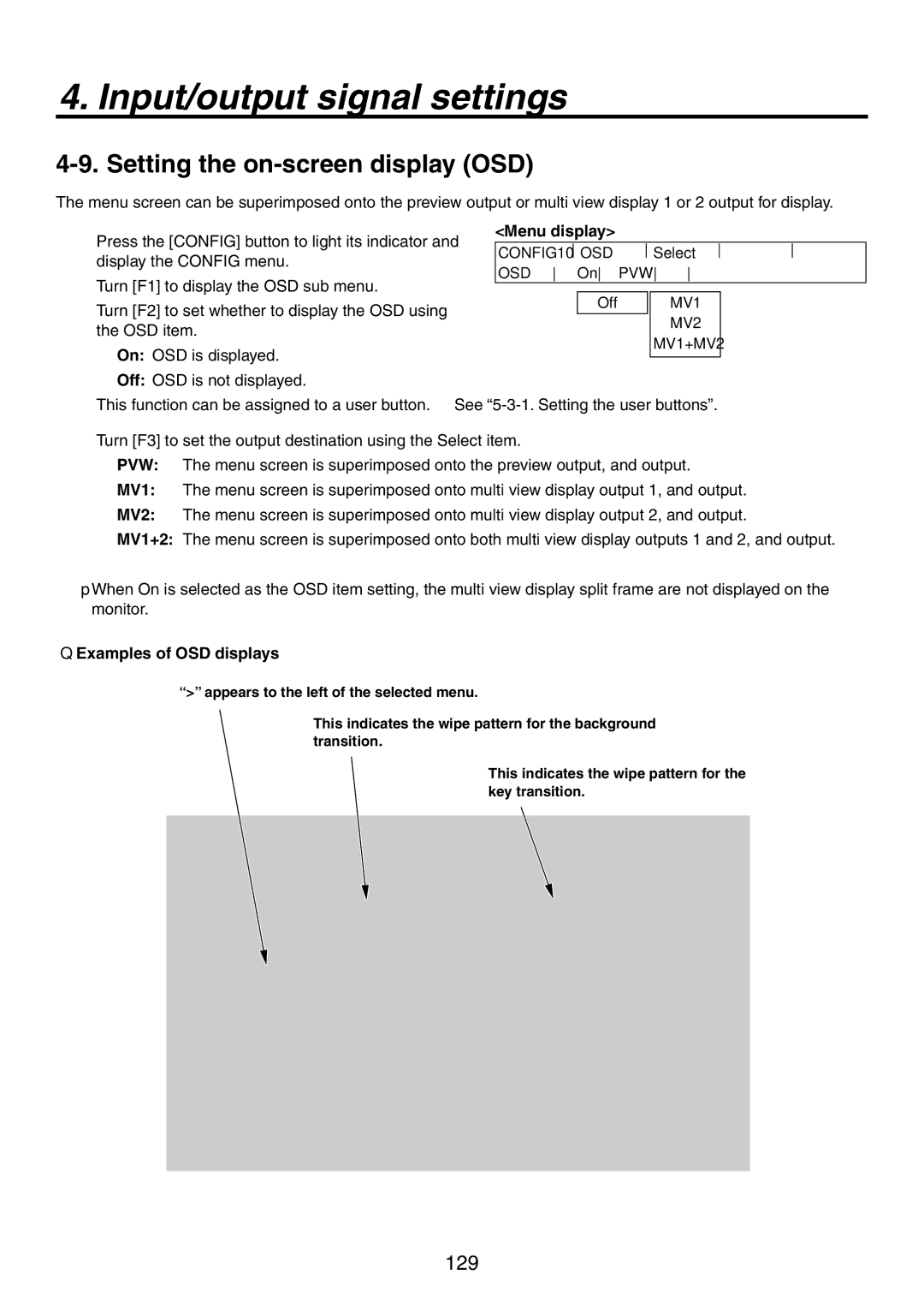 Panasonic AV-HS450N manual Setting the on-screen display OSD,  Examples of OSD displays 