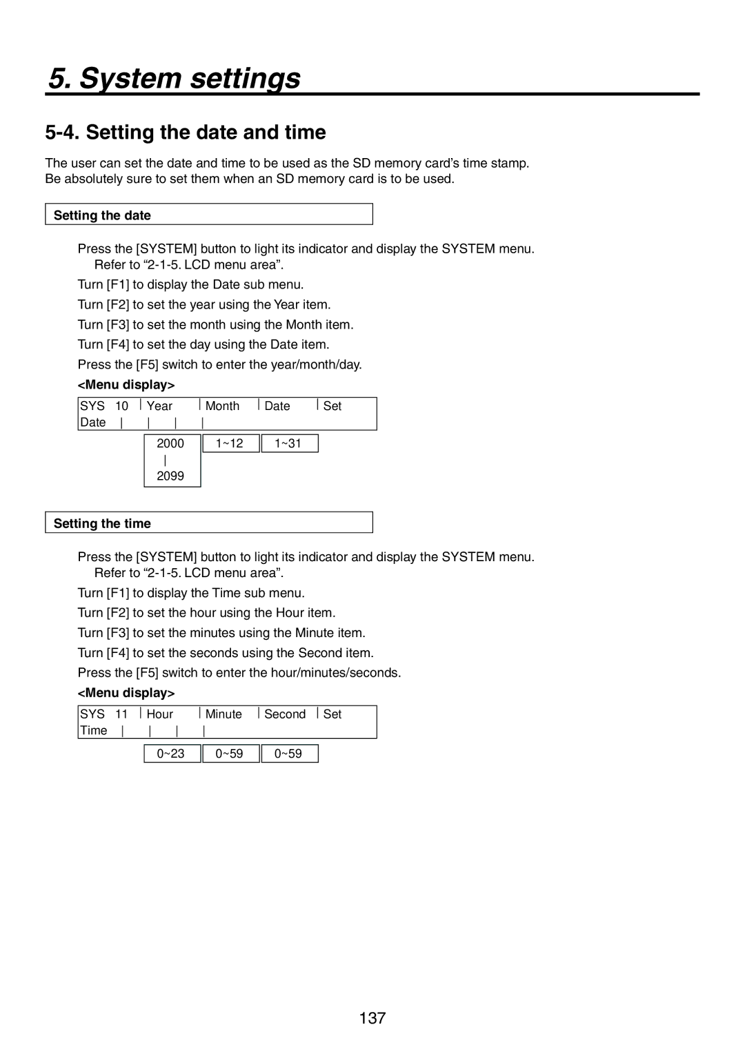 Panasonic AV-HS450N manual Setting the date and time, Setting the time 