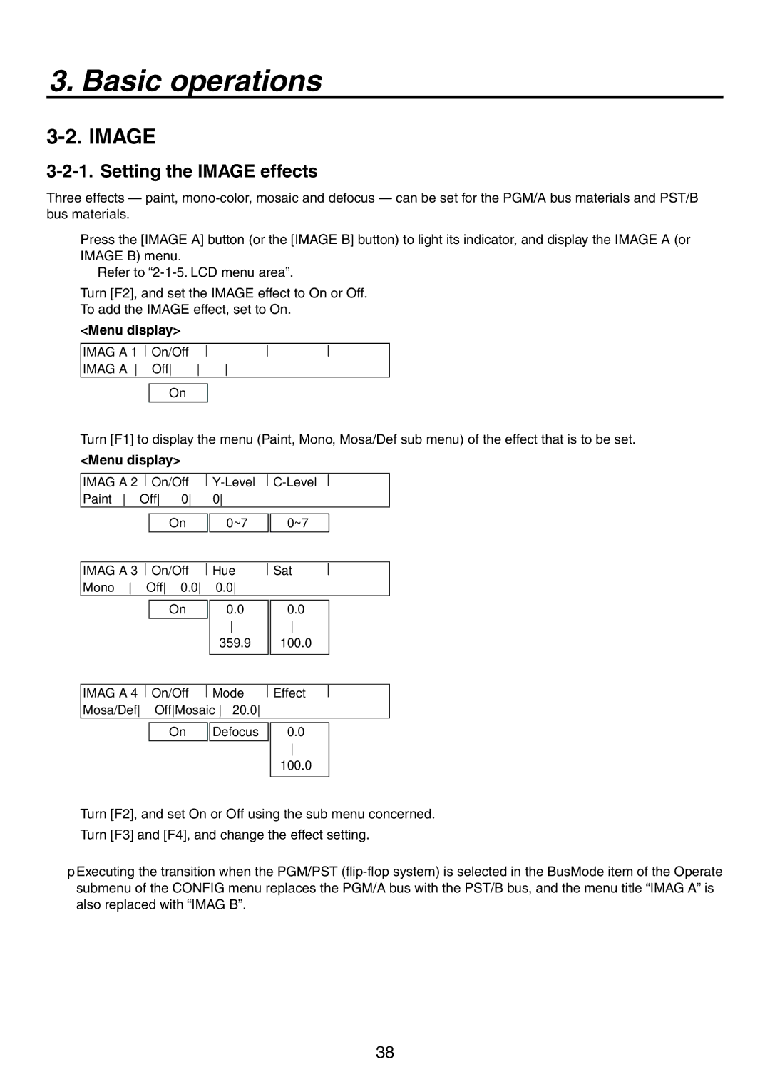 Panasonic AV-HS450N manual Setting the Image effects 