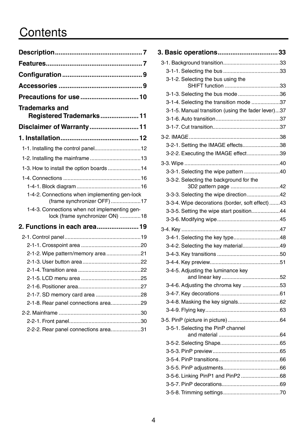 Panasonic AV-HS450N manual Contents 