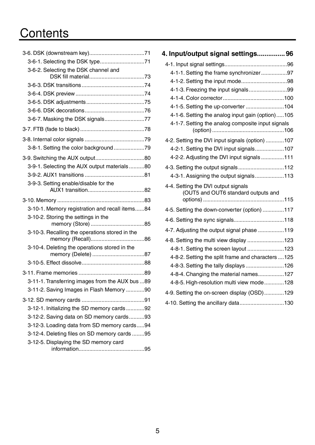 Panasonic AV-HS450N manual Input/output signal settings 