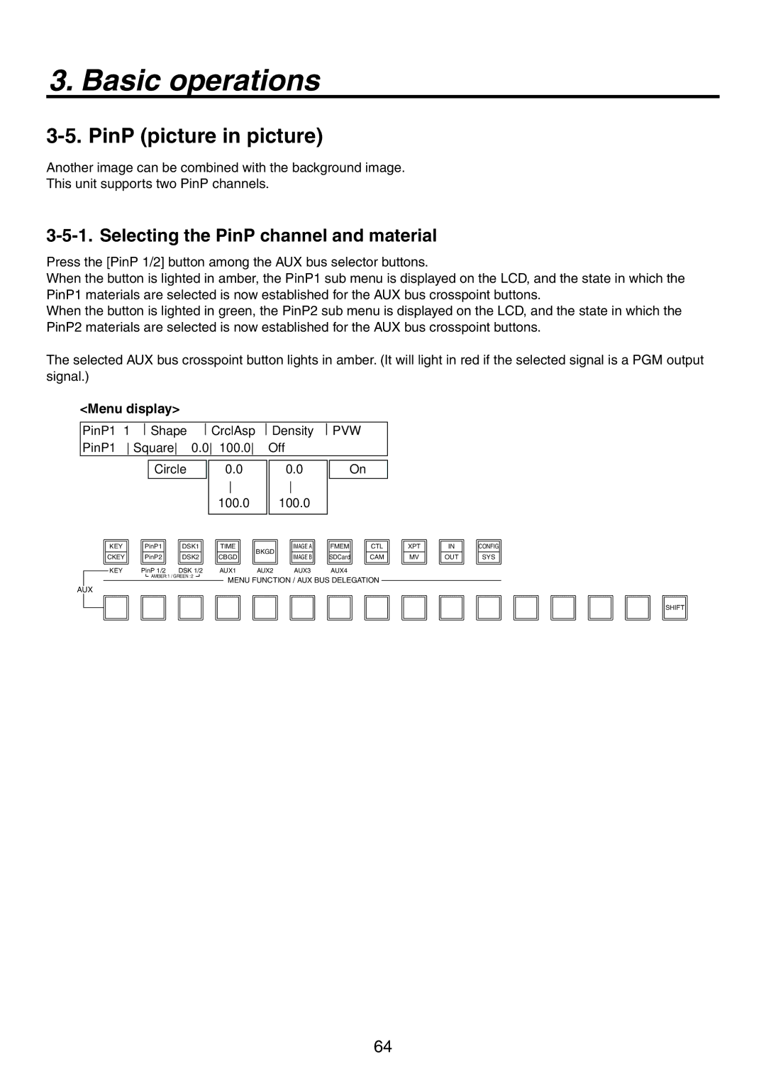 Panasonic AV-HS450N manual PinP picture in picture, Selecting the PinP channel and material 