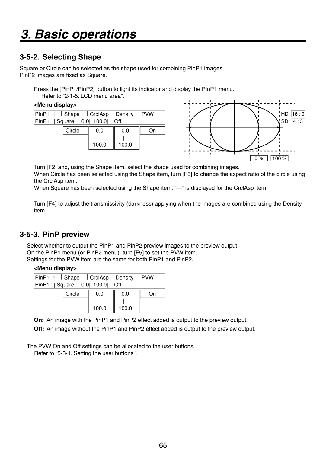 Panasonic AV-HS450N manual Selecting Shape, PinP preview 