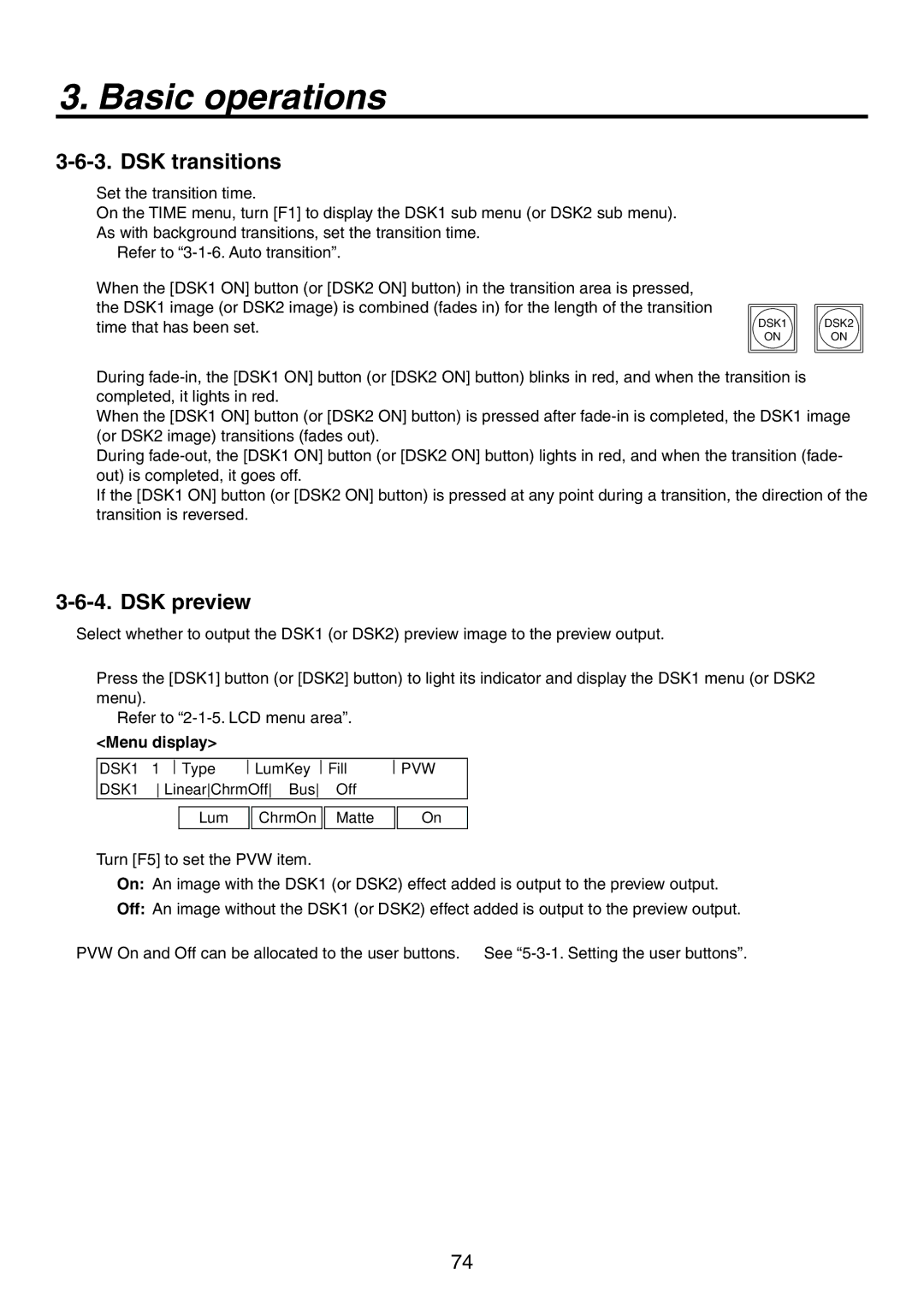 Panasonic AV-HS450N manual DSK transitions, DSK preview 