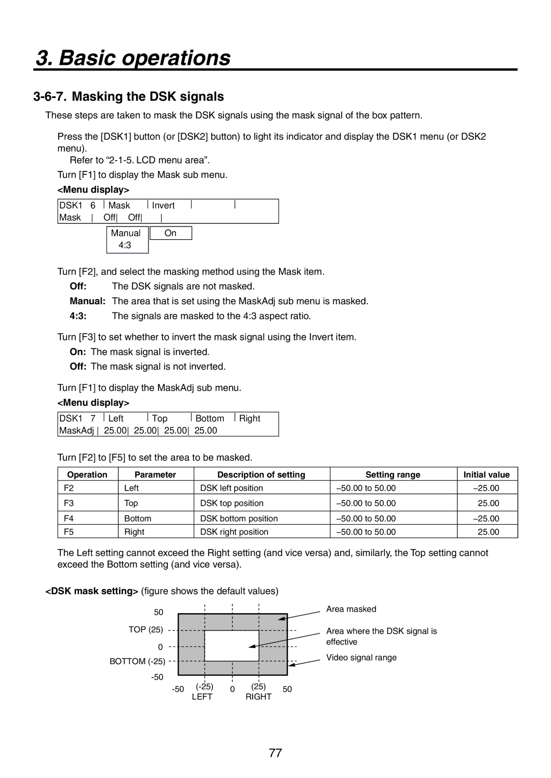 Panasonic AV-HS450N manual Masking the DSK signals 