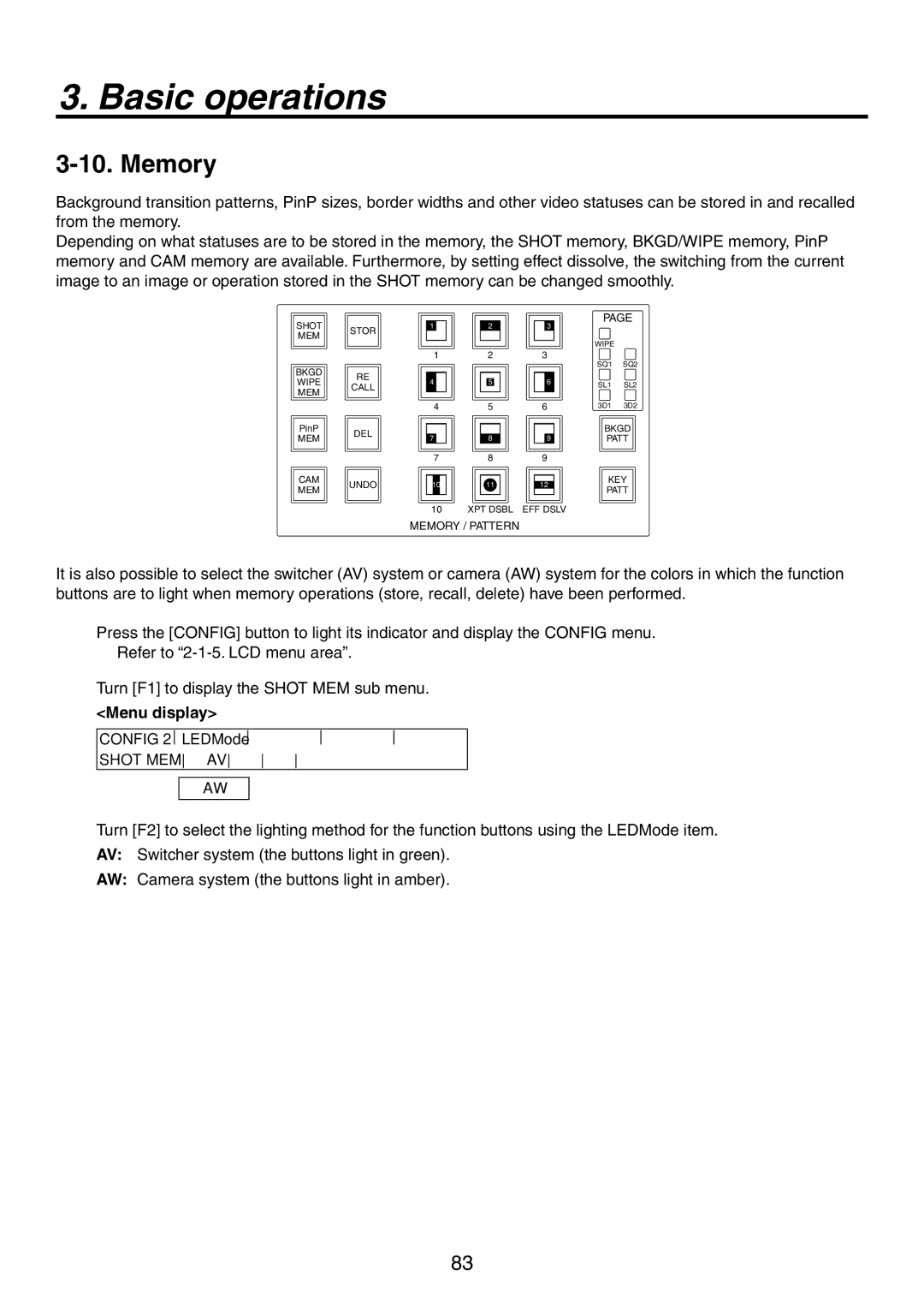 Panasonic AV-HS450N manual Memory 