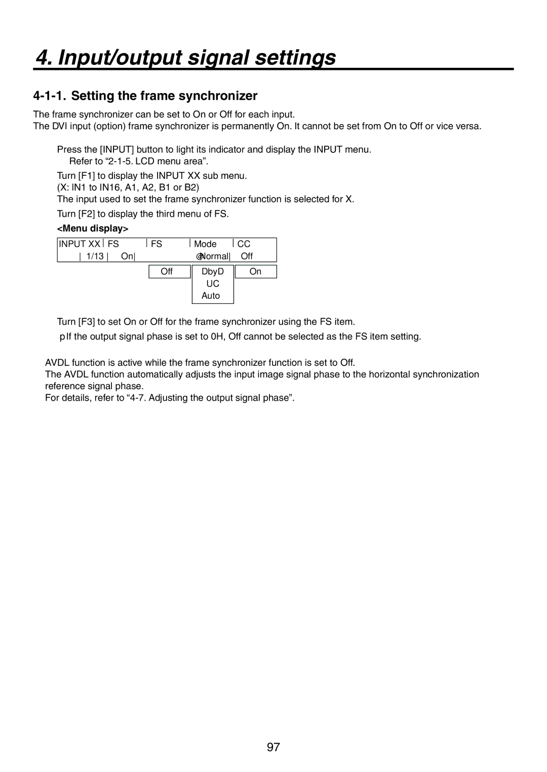 Panasonic AV-HS450N manual Setting the frame synchronizer 