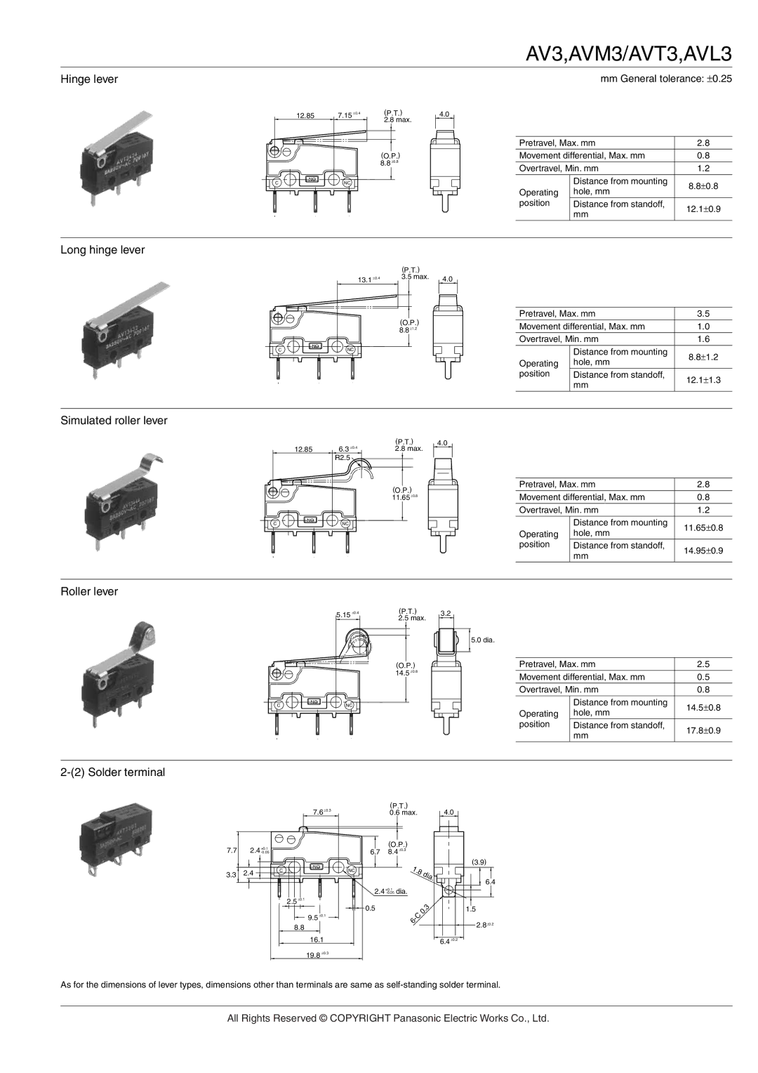 Panasonic AV(FS-FS-T) manual Solder terminal, Dia 