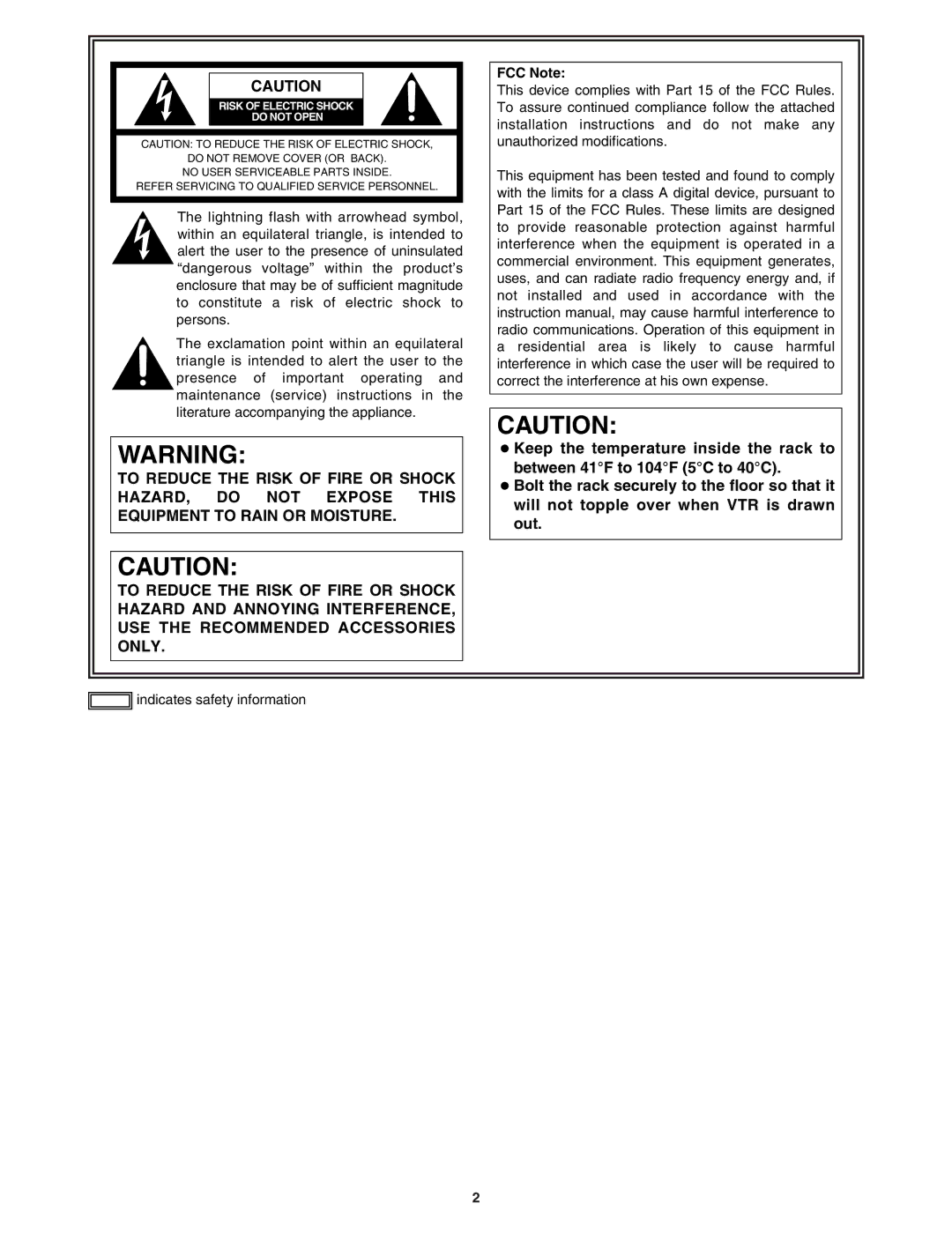 Panasonic AW-DU600 manual FCC Note 