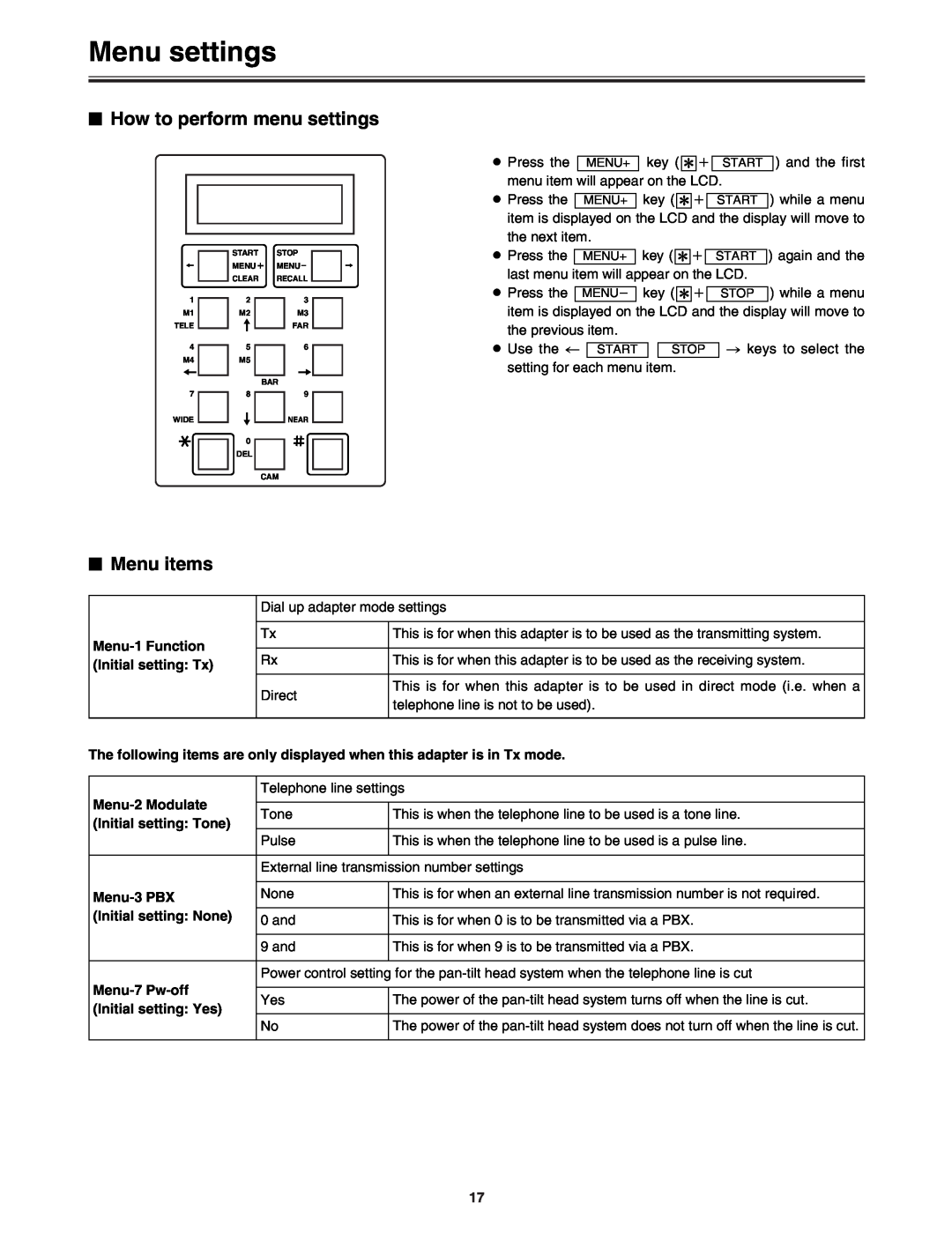 Panasonic AW-DU600 manual Menu settings, $ How to perform menu settings, $ Menu items 