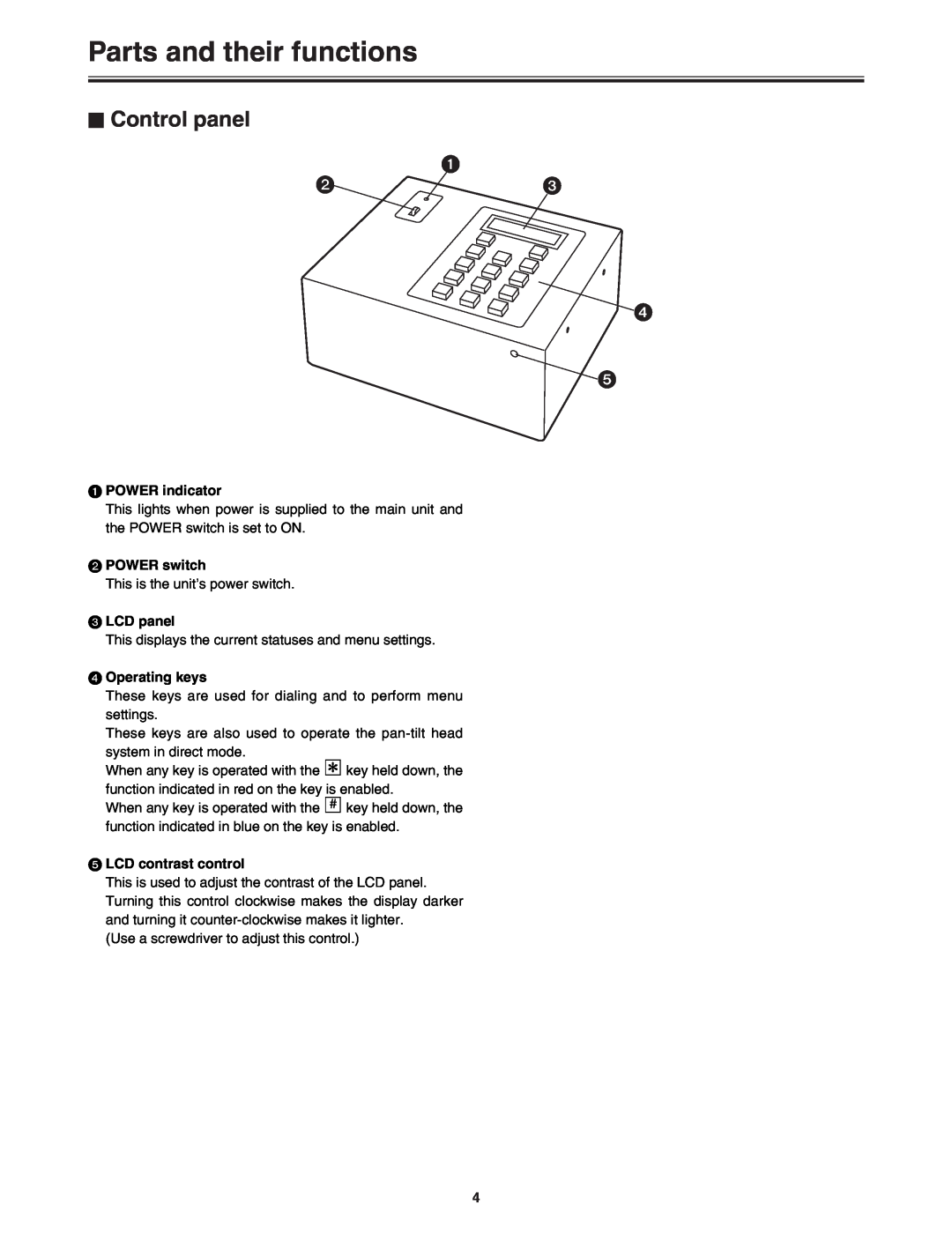 Panasonic AW-DU600 manual Parts and their functions, $ Control panel 