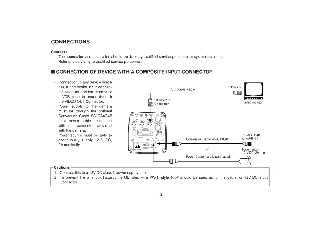 Panasonic AW-E560 manual Connections, Connection of Device with a Composite Input Connector 