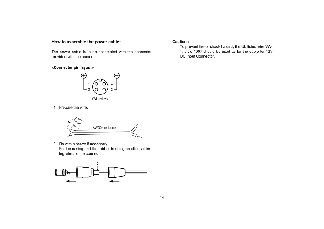 Panasonic AW-E560 manual How to assemble the power cable, Connector pin layout 