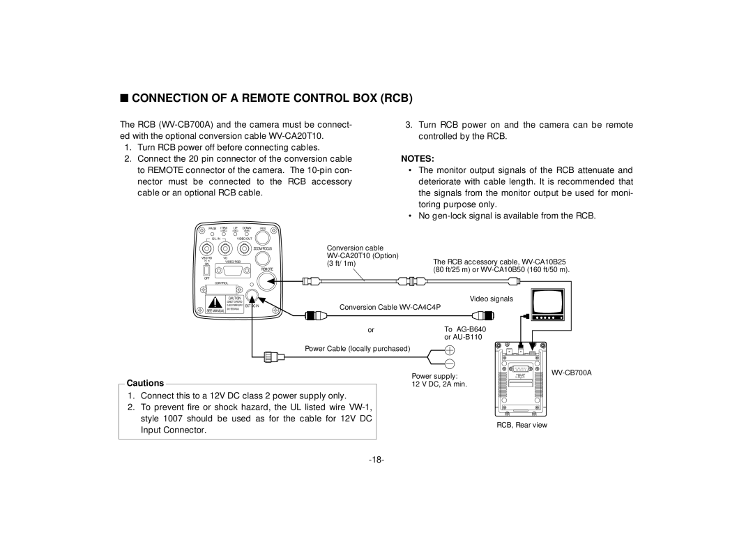 Panasonic AW-E560 manual Connection of a Remote Control BOX RCB 