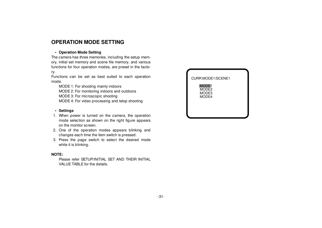 Panasonic AW-E560 manual Operation Mode Setting, Settings 