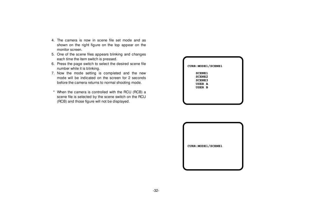 Panasonic AW-E560 manual CURRMODE1/SCENE1 SCENE2 SCENE3 User a User B 