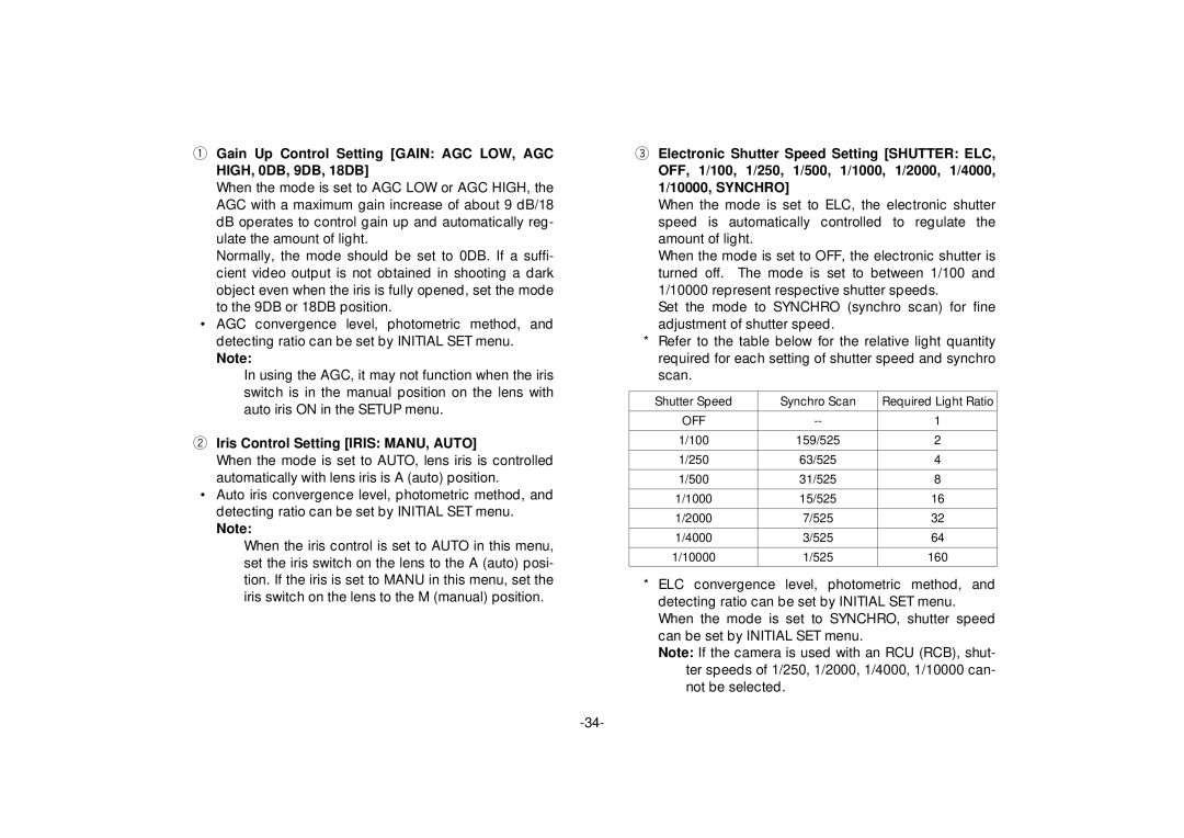 Panasonic AW-E560 manual Iris Control Setting Iris MANU, Auto 