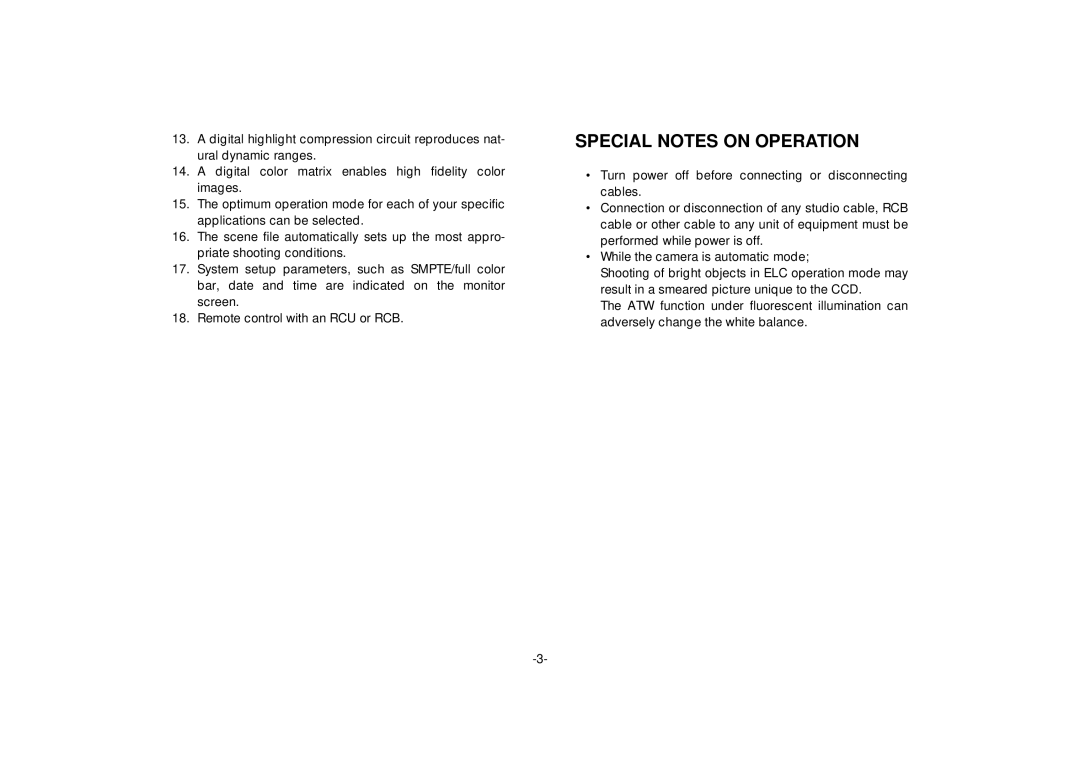 Panasonic AW-E560 manual Special Notes on Operation 