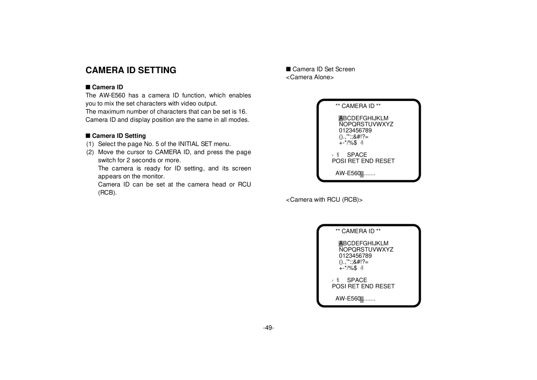 Panasonic AW-E560 manual Camera ID Setting 