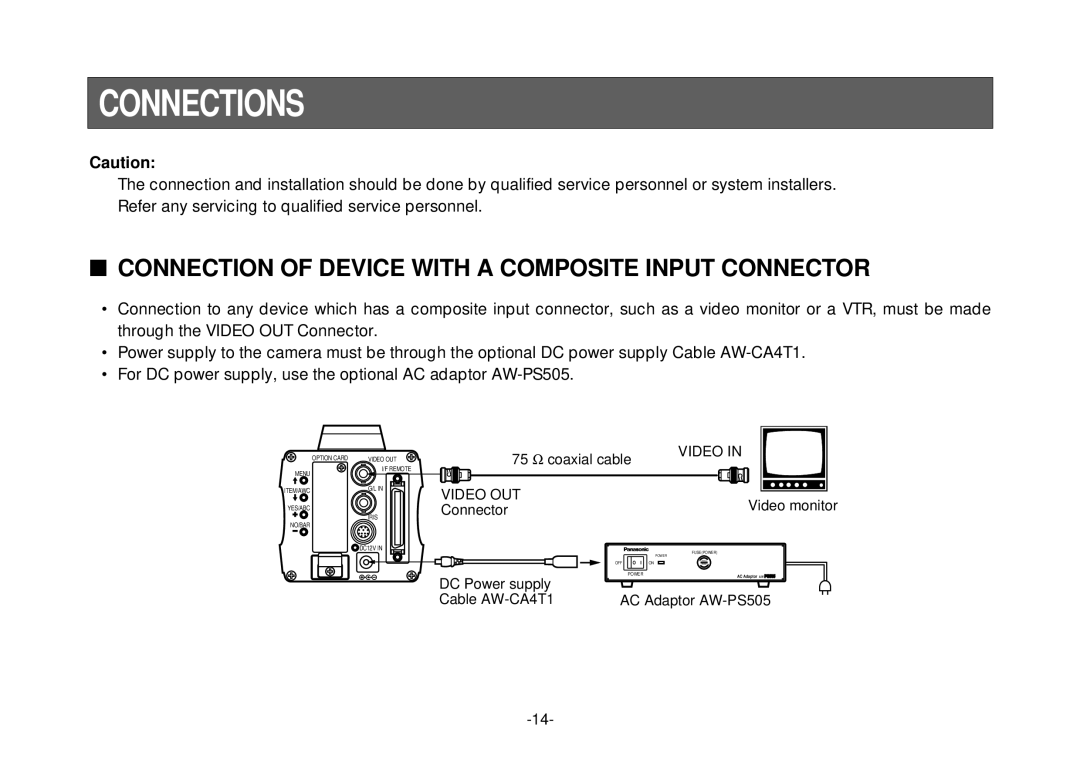 Panasonic AW-E800 manual Connections, Connection of Device with a Composite Input Connector 