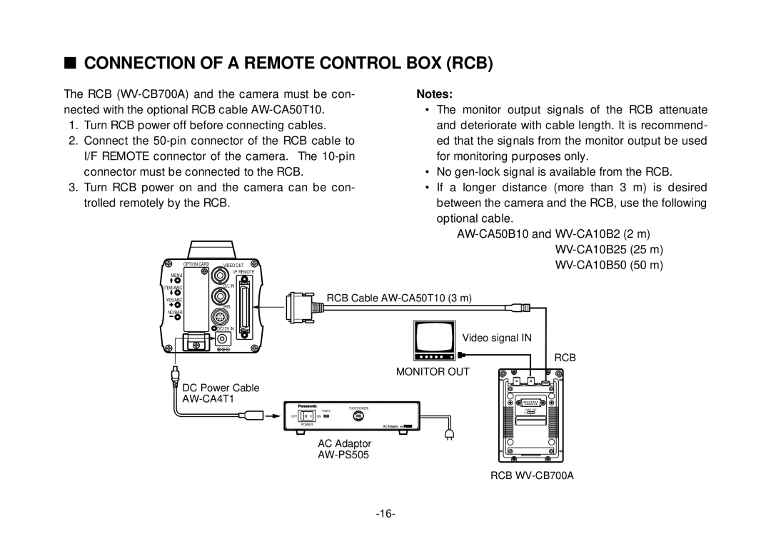 Panasonic AW-E800 manual Connection of a Remote Control BOX RCB 