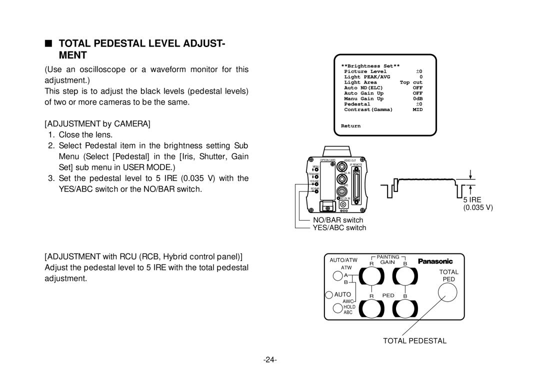 Panasonic AW-E800 manual Total Pedestal Level ADJUST- Ment 