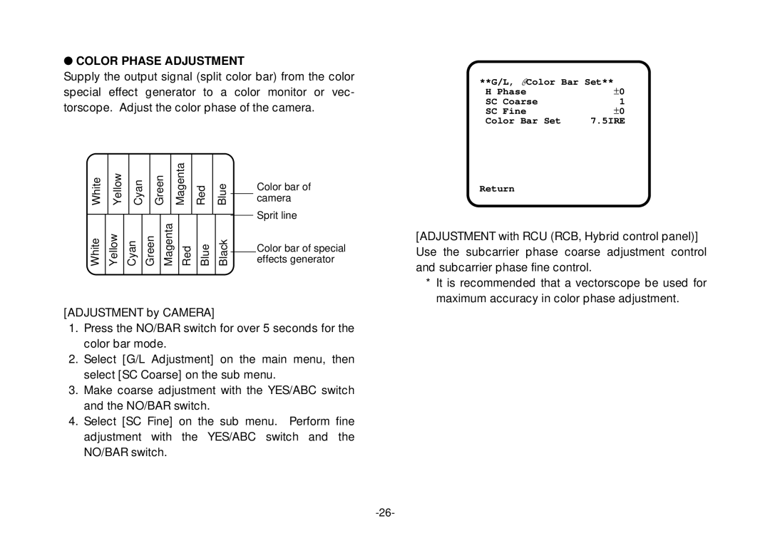 Panasonic AW-E800 manual Color Phase Adjustment 