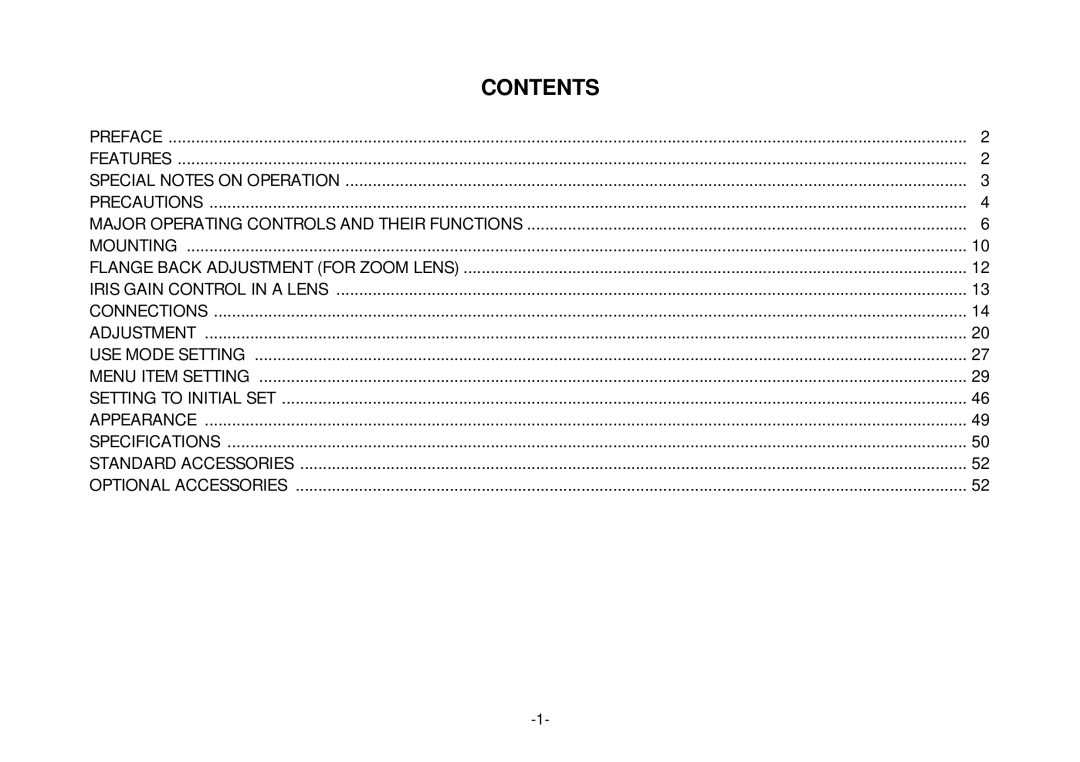 Panasonic AW-E800 manual Contents 