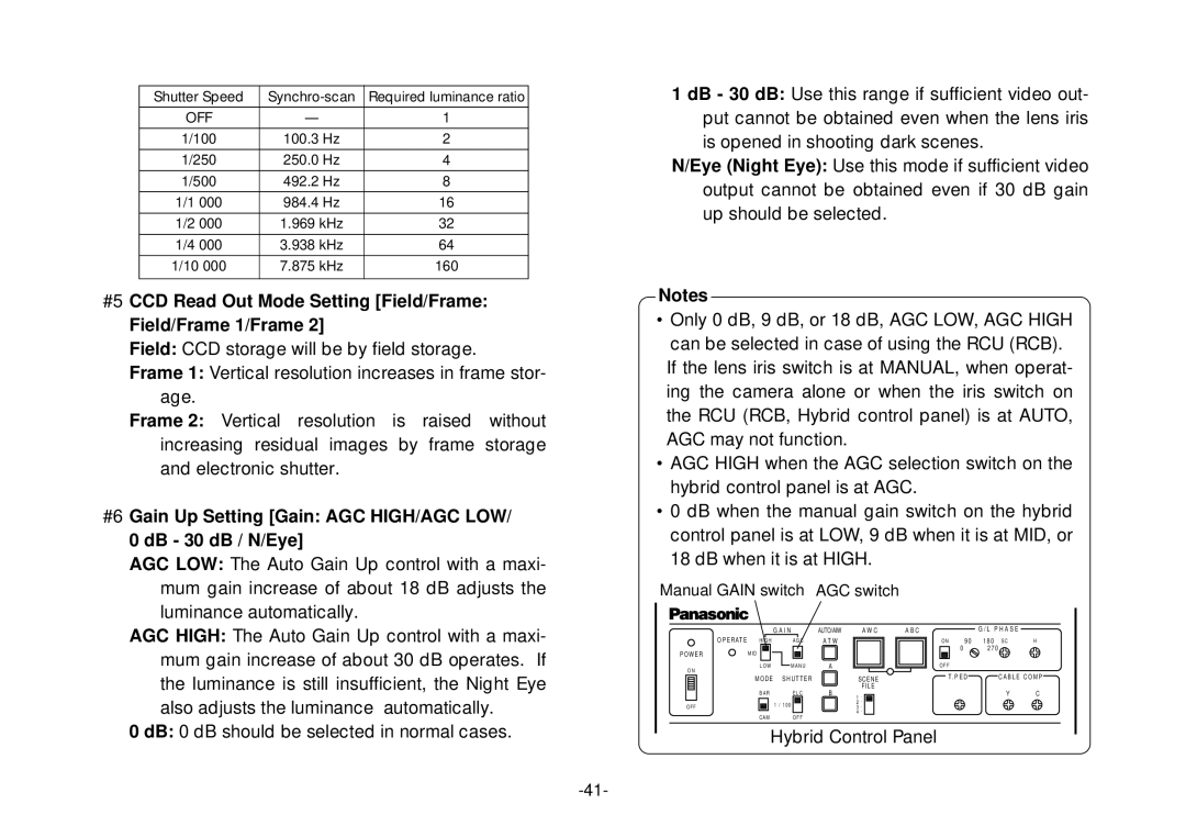 Panasonic AW-E800 manual #5CCD Read Out Mode Setting Field/Frame Field/Frame 1/Frame 