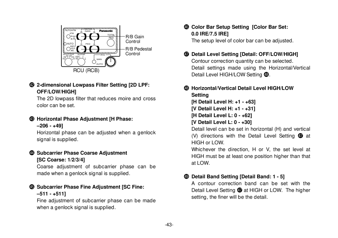 Panasonic AW-E800 manual $22-dimensional Lowpass Filter Setting 2D LPF, $3Horizontal Phase Adjustment H Phase -206 +49 