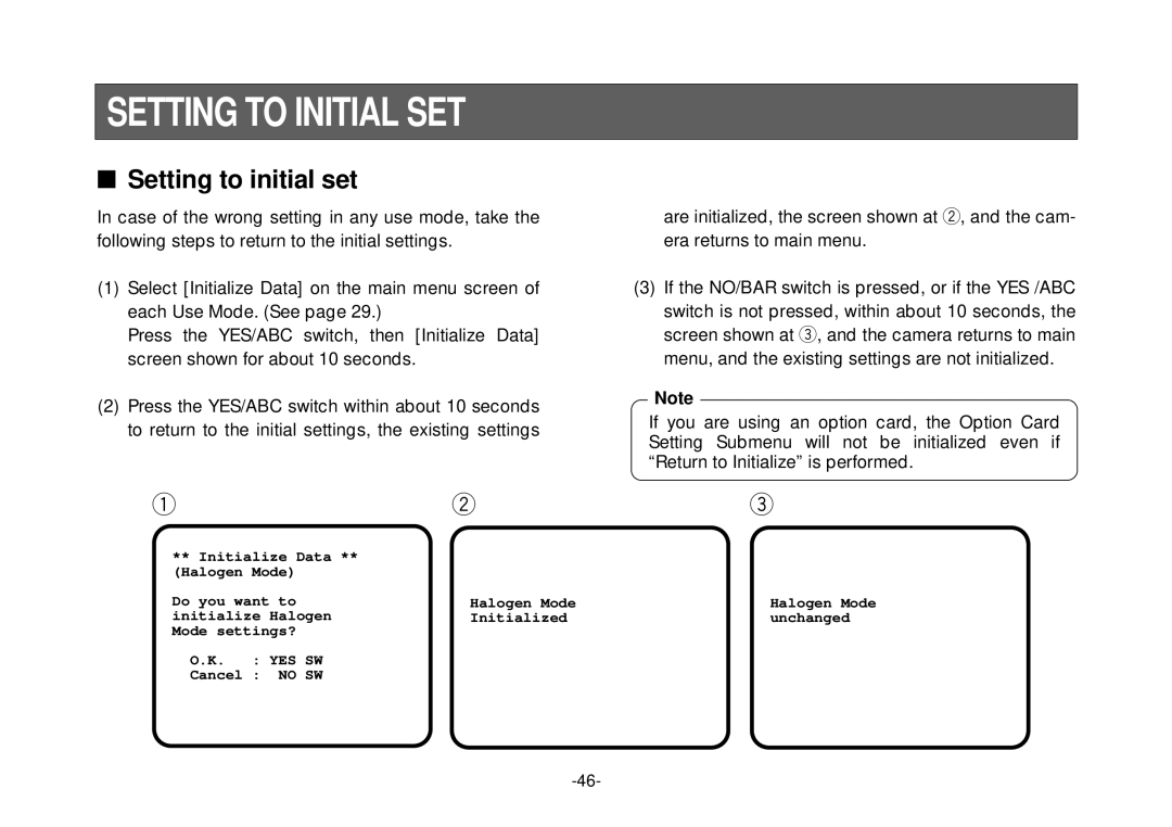 Panasonic AW-E800 manual Setting to Initial SET, Setting to initial set 