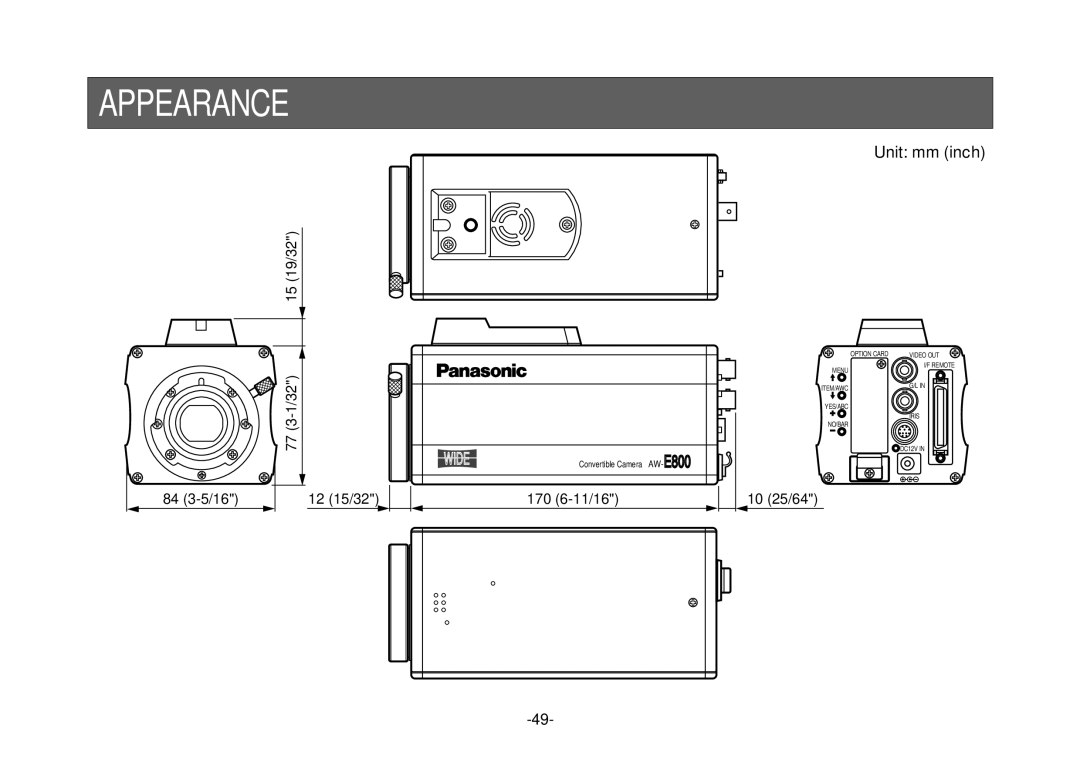 Panasonic AW-E800 manual Appearance, Wide 