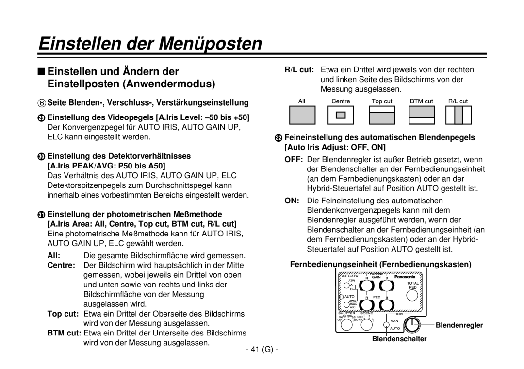 Panasonic AW-E860L manual $ Einstellen und Ändern der, Einstellposten Anwendermodus 