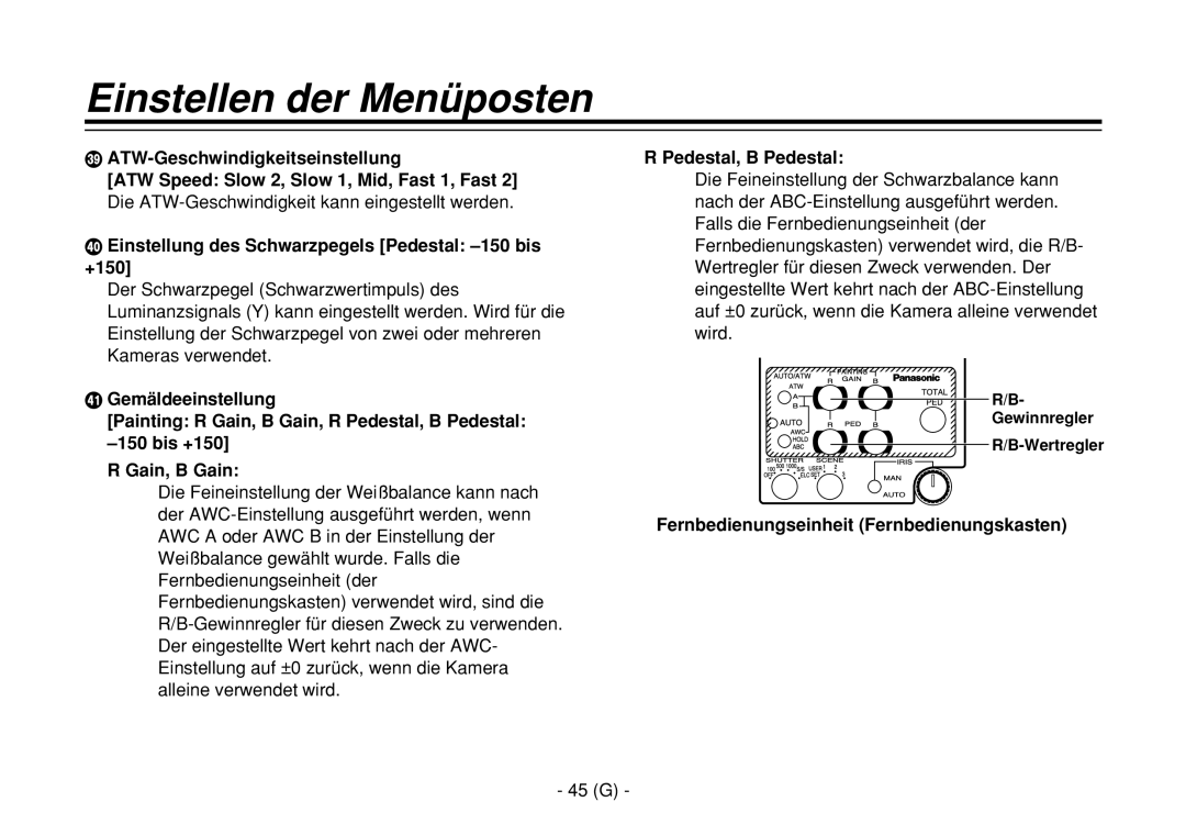 Panasonic AW-E860L manual 45 G, Gewinnregler Wertregler 