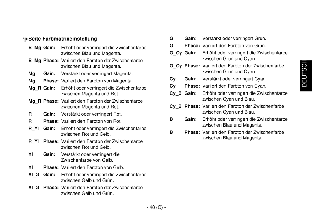 Panasonic AW-E860L manual Seite Farbmatrixeinstellung 