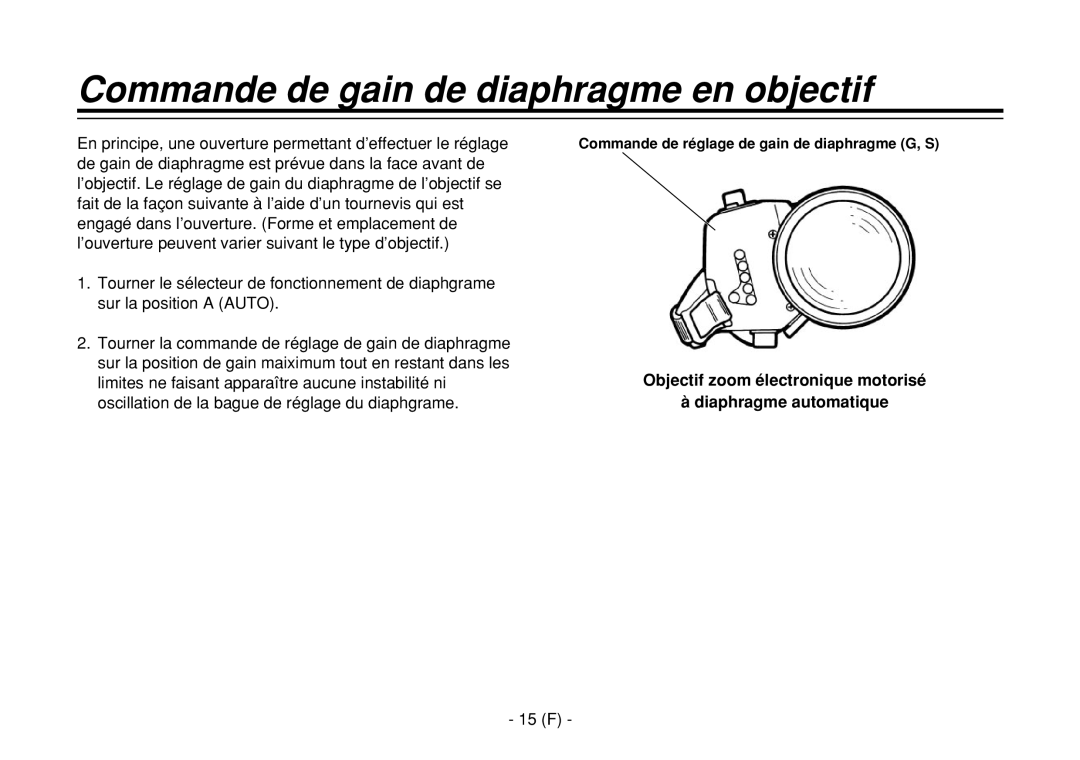 Panasonic AW-E860L Commande de gain de diaphragme en objectif, Objectif zoom électronique motorisé Diaphragme automatique 