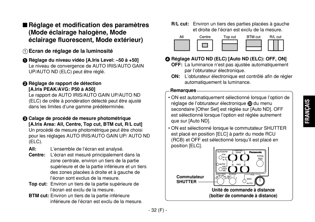 Panasonic AW-E860L manual Ecran de réglage de la luminosité 