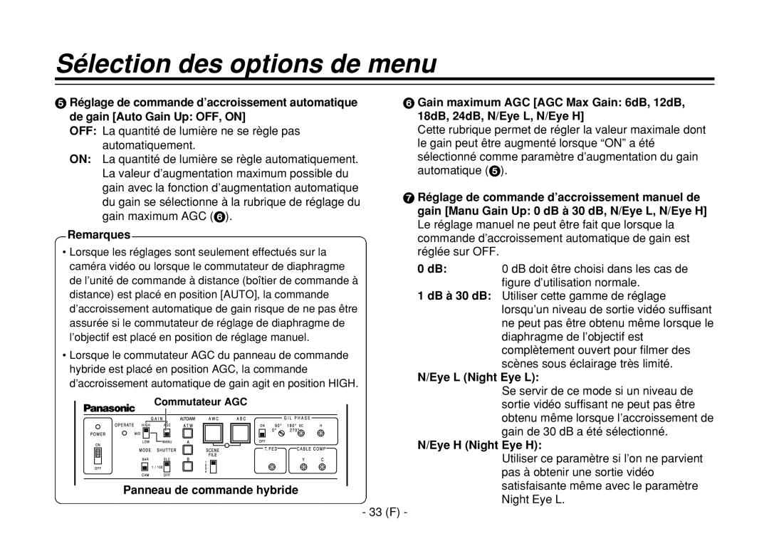 Panasonic AW-E860L manual Eye L Night Eye L, Commutateur AGC 