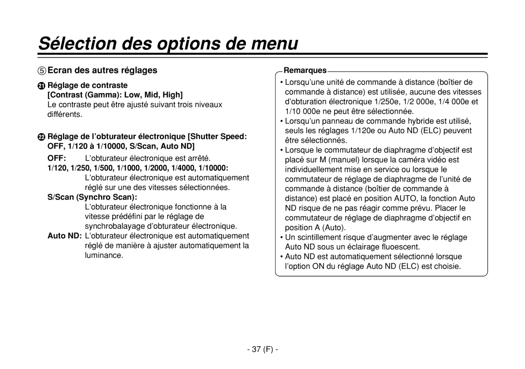 Panasonic AW-E860L manual Ecran des autres réglages, Réglage de contraste Contrast Gamma Low, Mid, High, 37 F 