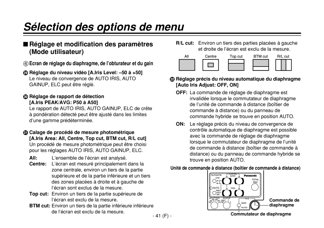 Panasonic AW-E860L manual $ Réglage et modification des paramètres, Mode utilisateur 