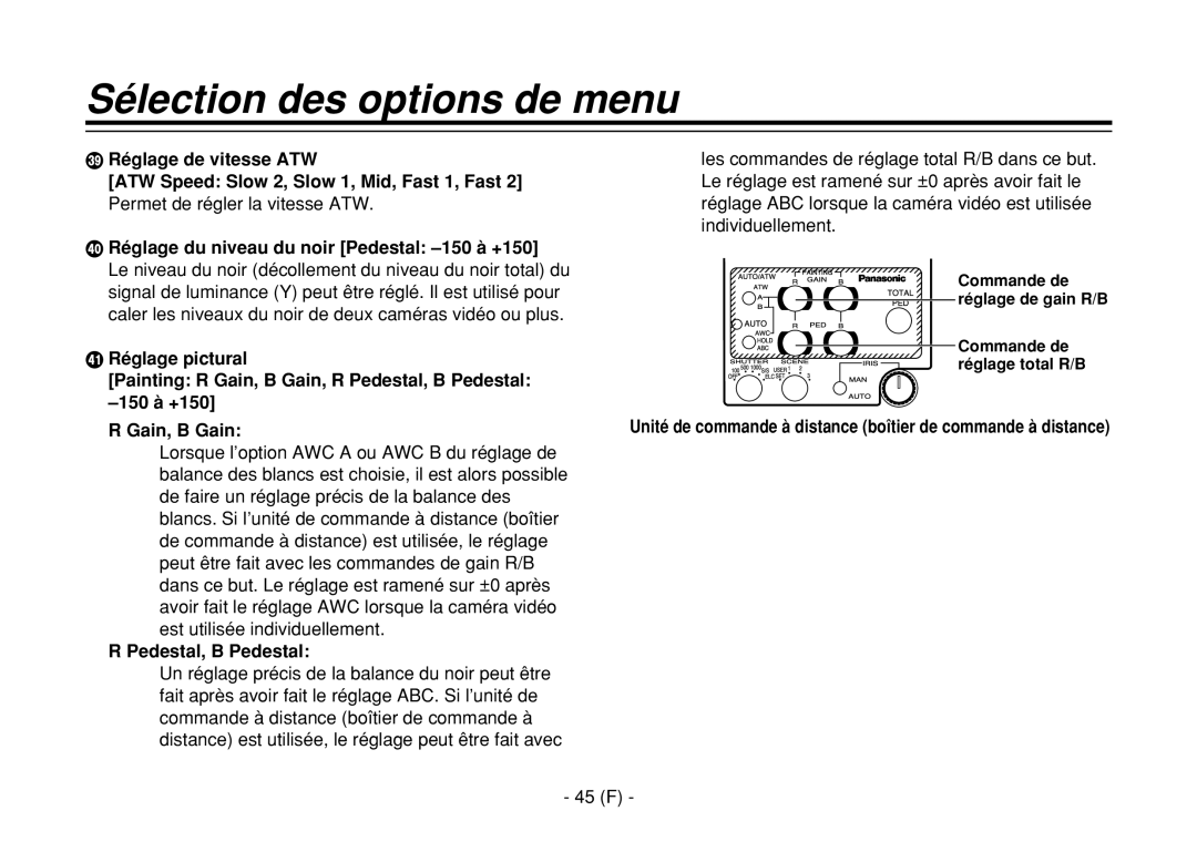 Panasonic AW-E860L manual Unité de commande à distance boîtier de commande à distance, 45 F 