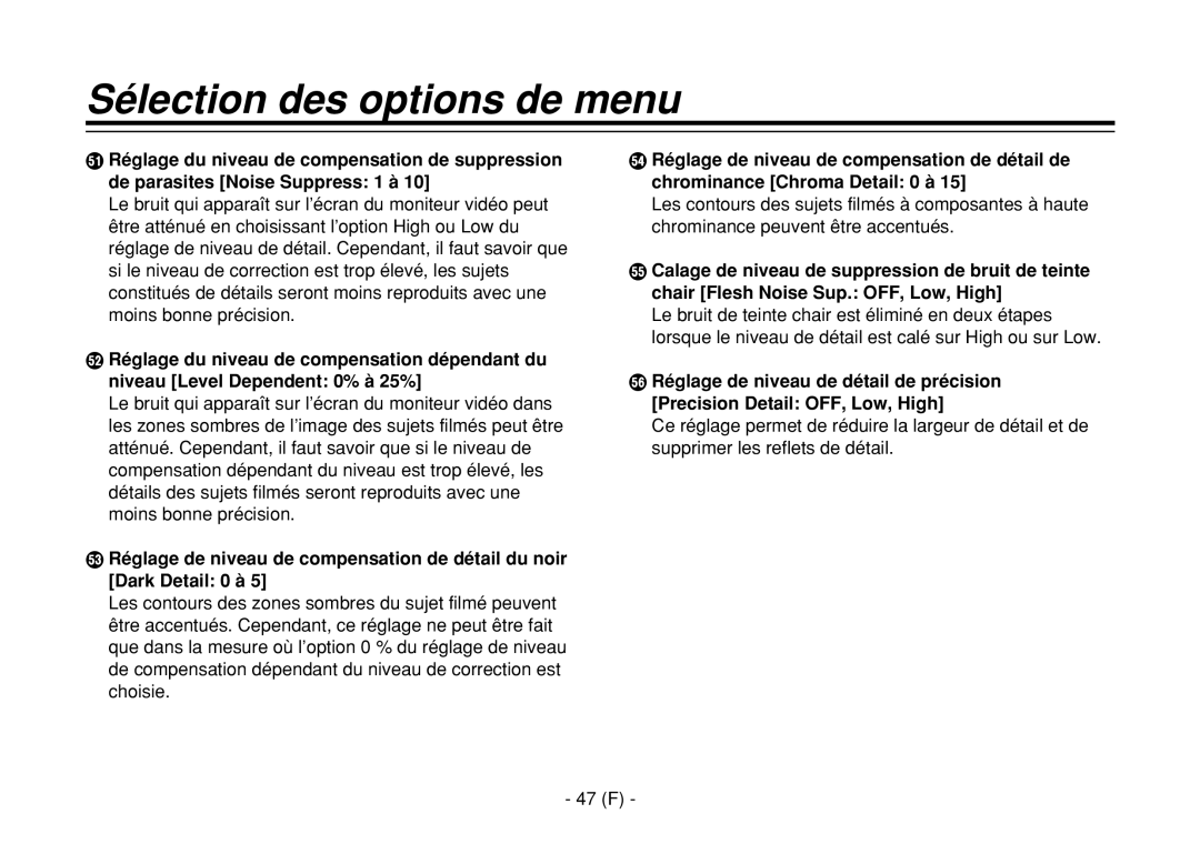 Panasonic AW-E860L manual Sélection des options de menu 