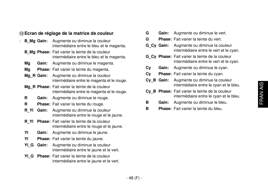 Panasonic AW-E860L manual Ecran de réglage de la matrice de couleur 