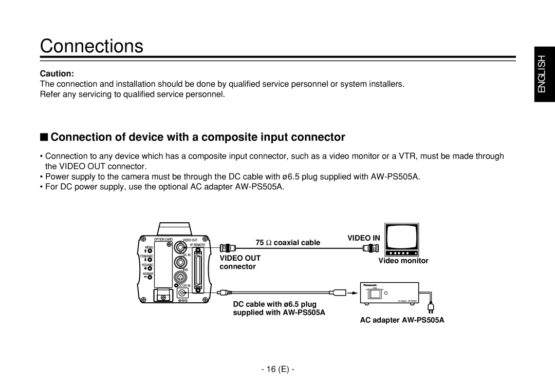 Panasonic AW-E860L manual Connections, $ Connection of device with a composite input connector, 16 E 