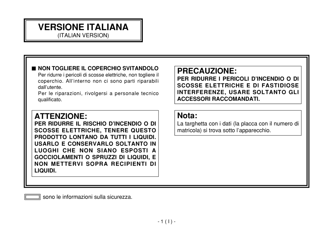 Panasonic AW-E860L manual Versione Italiana 